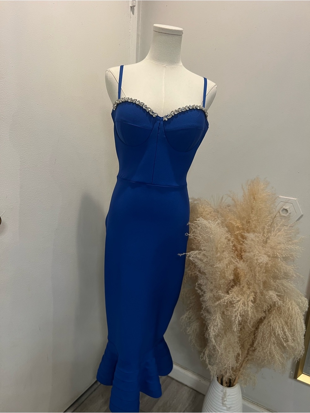 Royal Blue Embellished Midi Mermaid Dress